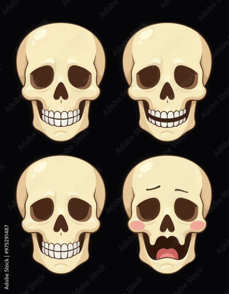 Four Cartoon Skulls with Different Expressions Four Cartoon Skulls with Different Expressions