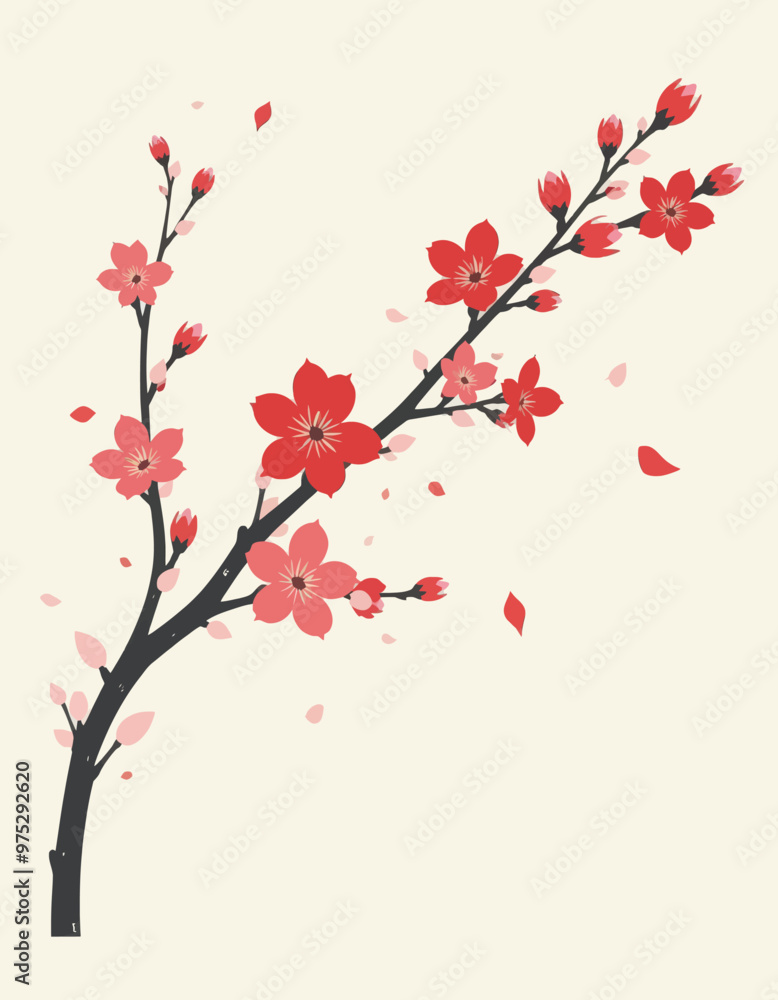 Cherry Blossom Branch with Falling Petals Cherry Blossom Branch with Falling Petals