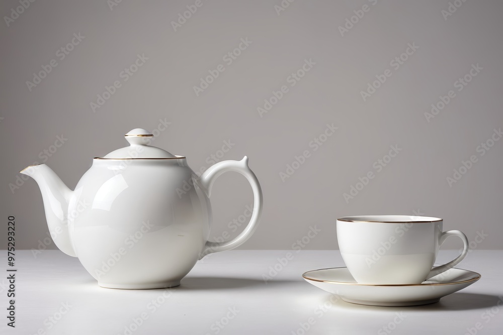 a white teapot and a cup on a table a white teapot and a cup on a table