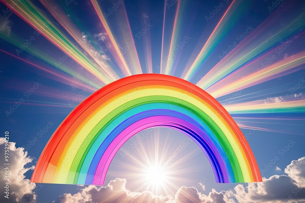 Vibrant Rainbow Overlay with Sky Blue Lens Flare and Bright Sunray Effects Vibrant Rainbow Overlay with Sky Blue Lens Flare and Bright Sunray Effects