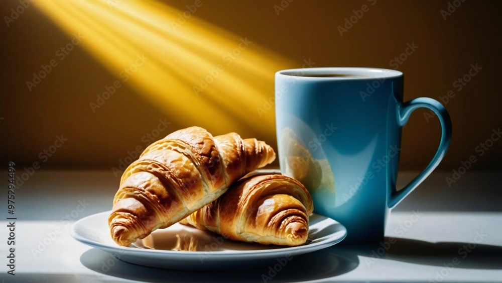 A simple still life featuring croissants and a coffee cup A simple still life featuring croissants and a coffee cup