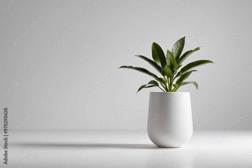 a plant in a white vase on a table a plant in a white vase on a table