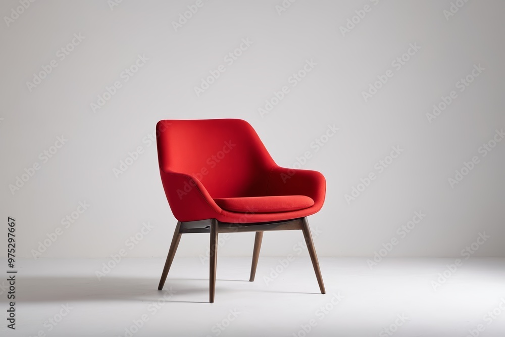 a red chair with a wooden frame and legs a red chair with a wooden frame and legs