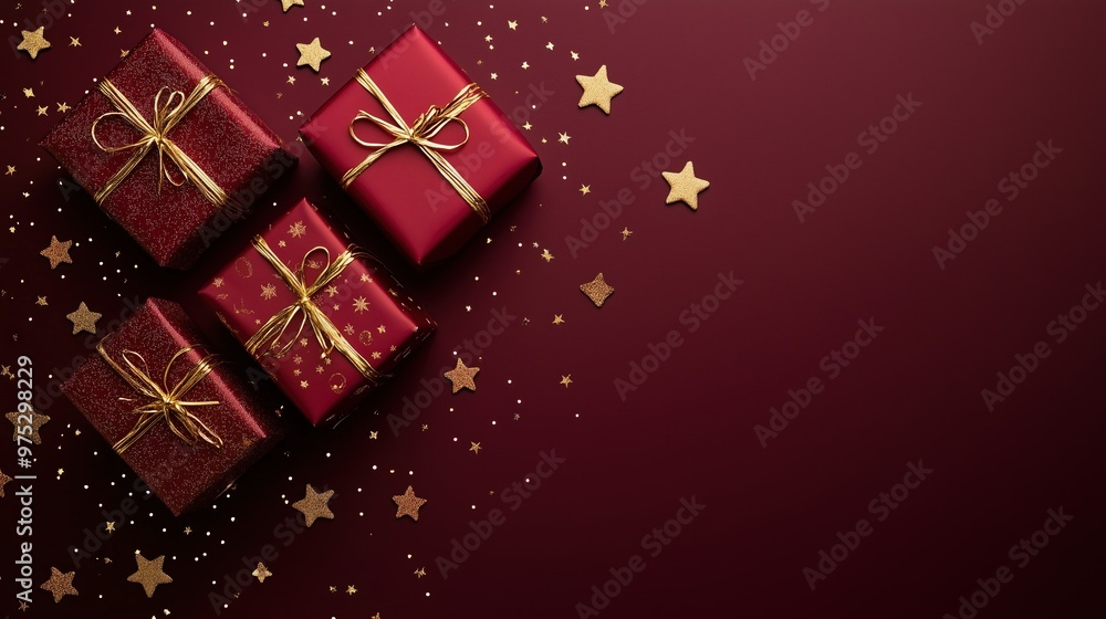 Elegant Christmas Gifts on Red Background Elegant Christmas Gifts on Red Background