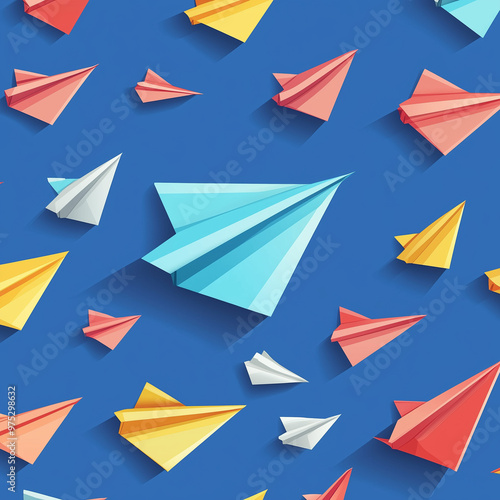 Free Download Gliding Paper Airplane Fabric Design: Playful Aeronautical Vector Illustration - GFXLoad