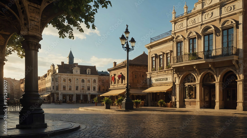 Obraz premium Historic town square with old world charm and classic architecture