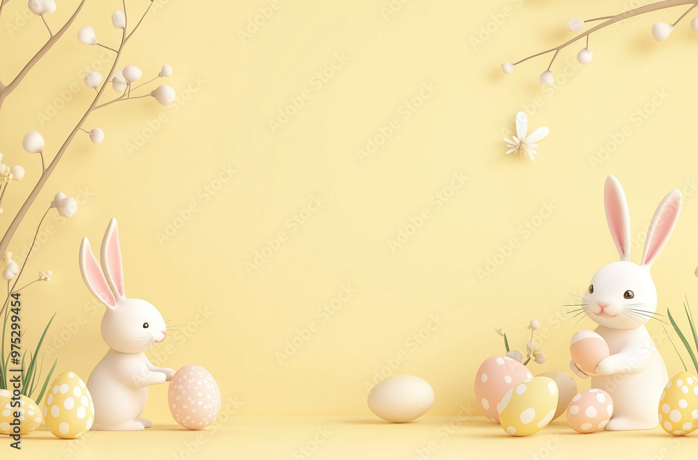 Easter Card Design: Adorable Bunnies on a Pastel Background with Text Space Easter Card Design: Adorable Bunnies on a Pastel Background with Text Space
