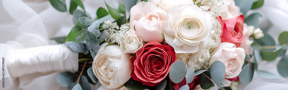 Elegant Bridal Bouquet with Red and White Roses Elegant Bridal Bouquet with Red and White Roses