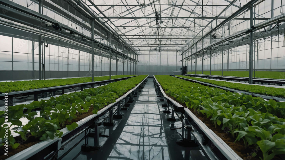 Sleek smart agriculture facility with digital crop monitoring and automated systems Sleek smart agriculture facility with digital crop monitoring and automated systems