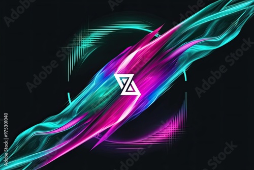 Vibrant chromatic fusion of emerald, magenta, and cerulean on a midnight black background for a dynamic electronic music event design photo