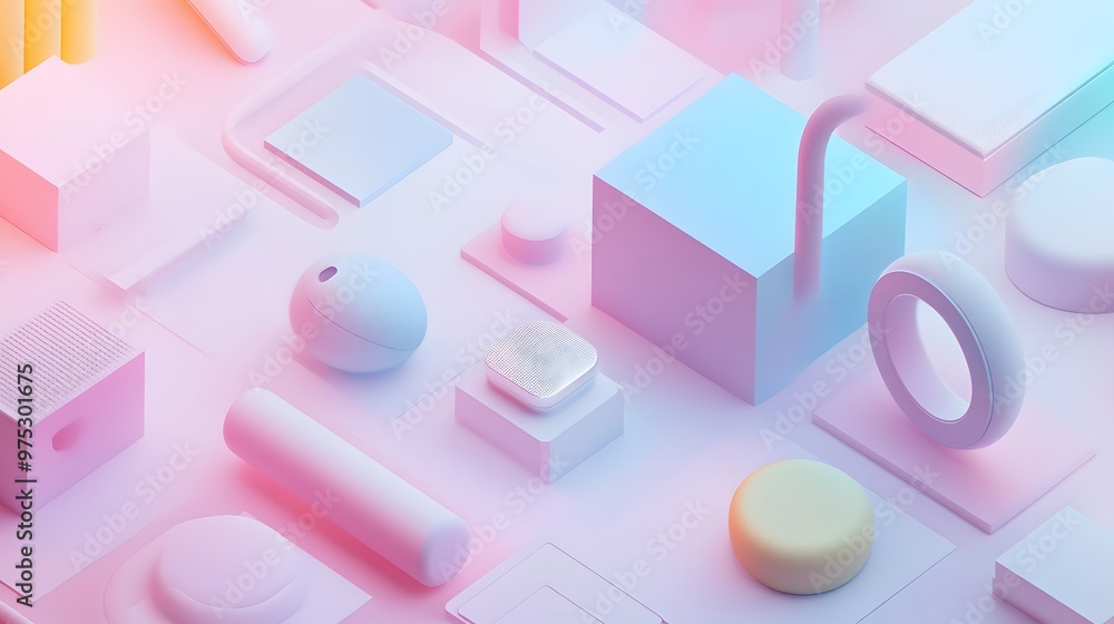 Tech elements delicately placed on a soft muted gradient background Tech elements delicately placed on a soft muted gradient background