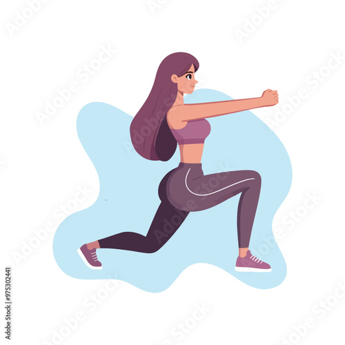 Woman Doing Lunge Pose Flat Cartoon Vector