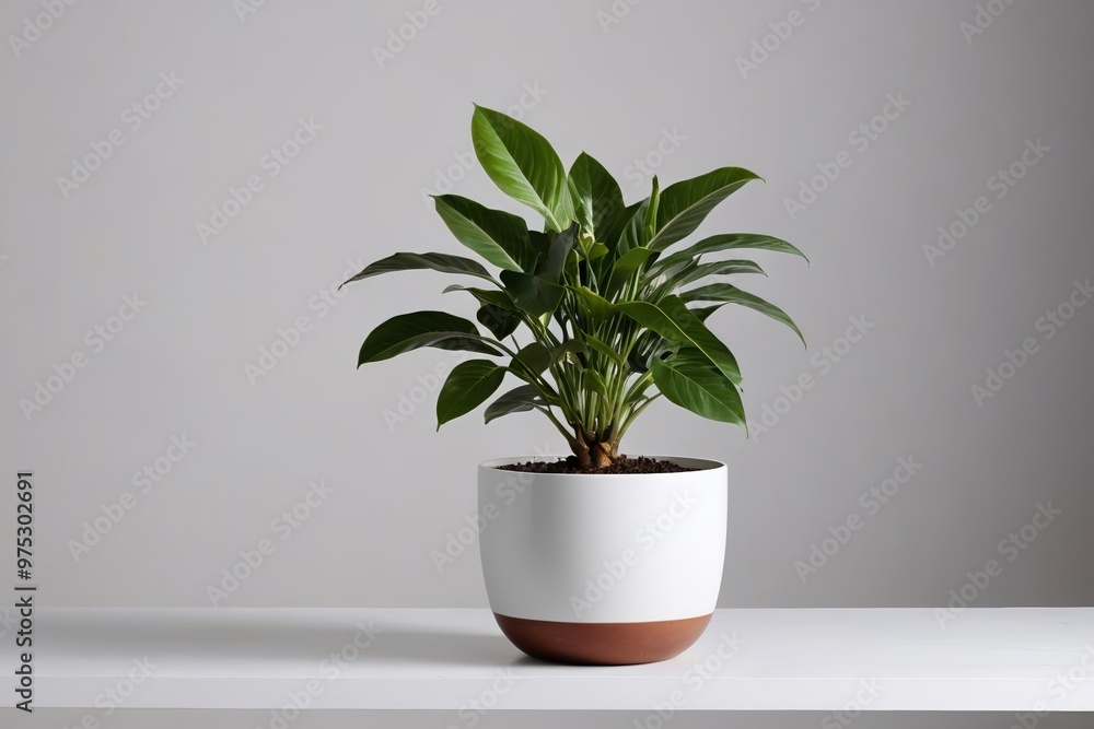 a potted plant on a white table a potted plant on a white table