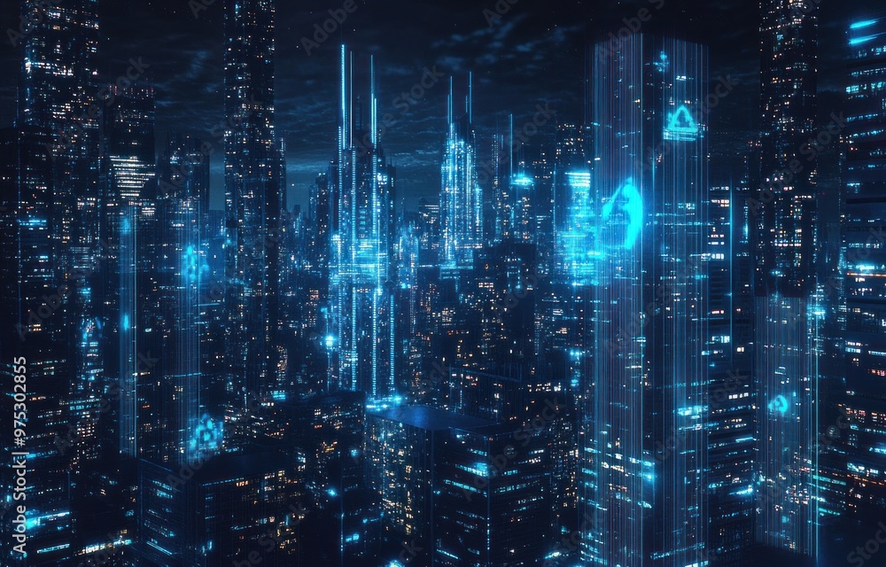 Cyberpunk Cityscape with Glowing Towers Cyberpunk Cityscape with Glowing Towers