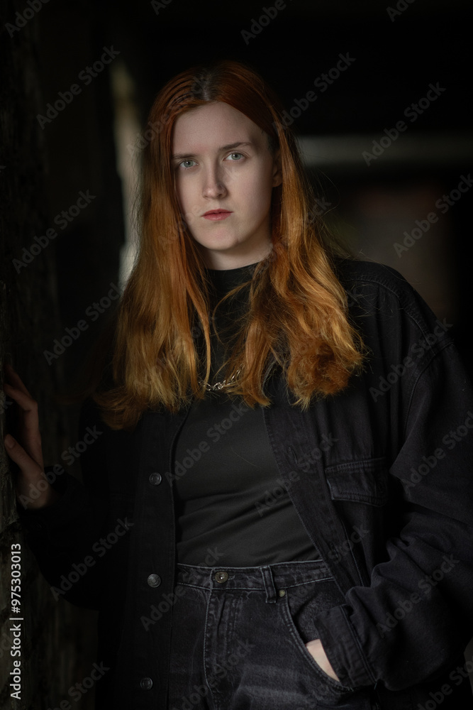 Portrait of a beautiful young red-haired girl in a studio. Portrait of a beautiful young red-haired girl in a studio.