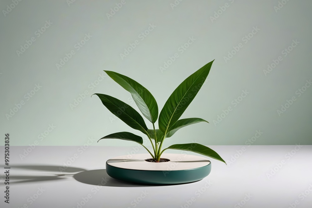 a plant in a blue bowl on a table a plant in a blue bowl on a table