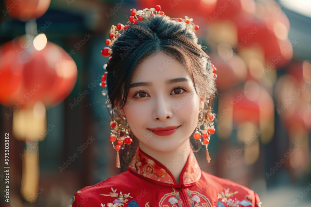 In the evening, Chinese New Year, young women on the streets In the evening, Chinese New Year, young women on the streets
