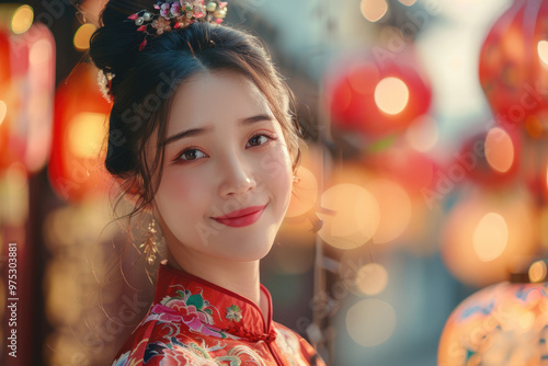 In the evening, Chinese New Year, young women on the streets