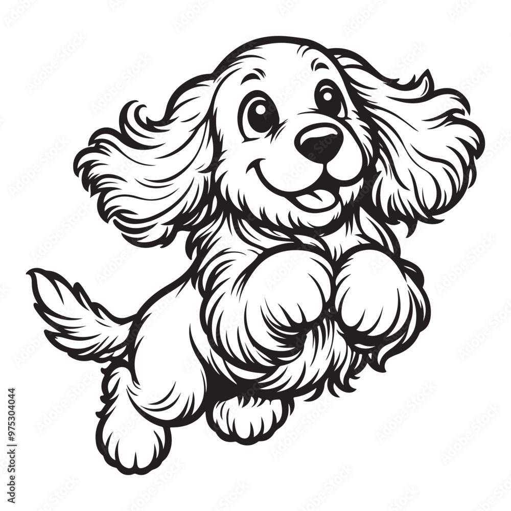 Line art of cocker spaniel dog jumping cartoon vector Line art of cocker spaniel dog jumping cartoon vector