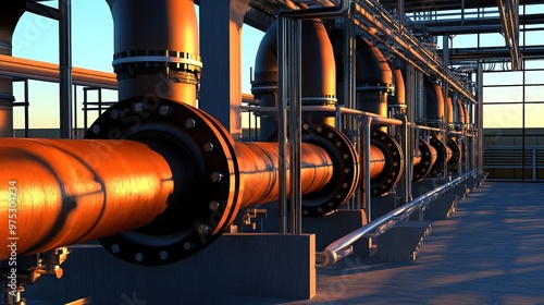 Data Pipeline in Vibrant Orange Color, Flow of Digital Information and Data Streams, Abstract Technology Concept with Network Connections, Automation, and Data Transfer Visualization.