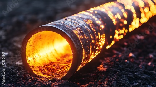 Data Pipeline in Vibrant Orange Color, Flow of Digital Information and Data Streams, Abstract Technology Concept with Network Connections, Automation, and Data Transfer Visualization.