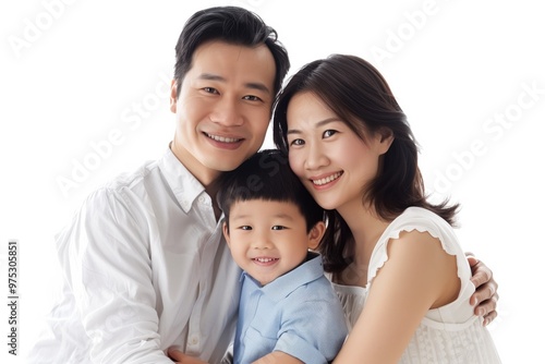 Asian family studio photo with copy space