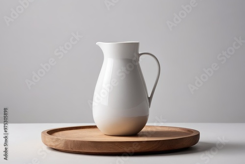 Wallpaper Mural a white pitcher on a wooden tray                               Torontodigital.ca
