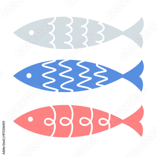 北欧風イラスト・魚(灰色・青・赤ver.)