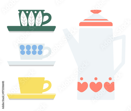 北欧風イラスト・ティーカップ・ティーポット・ティーセット