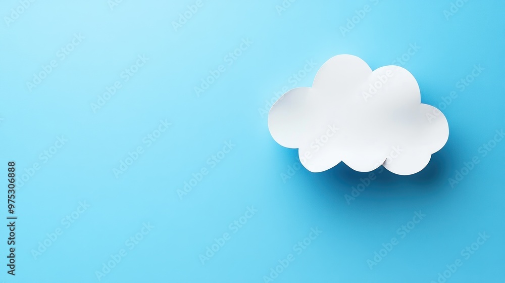 White paper cloud shape on a light blue background. White paper cloud shape on a light blue background.