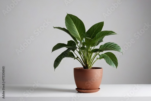 a potted plant with a large green leaf 