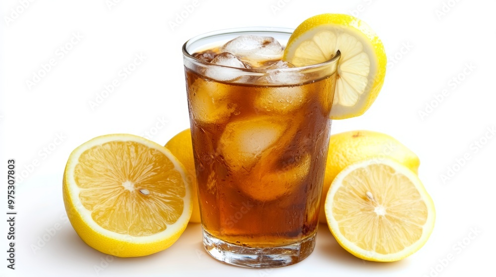 Glass of iced tea with lemon isolated on white background Glass of iced tea with lemon isolated on white background