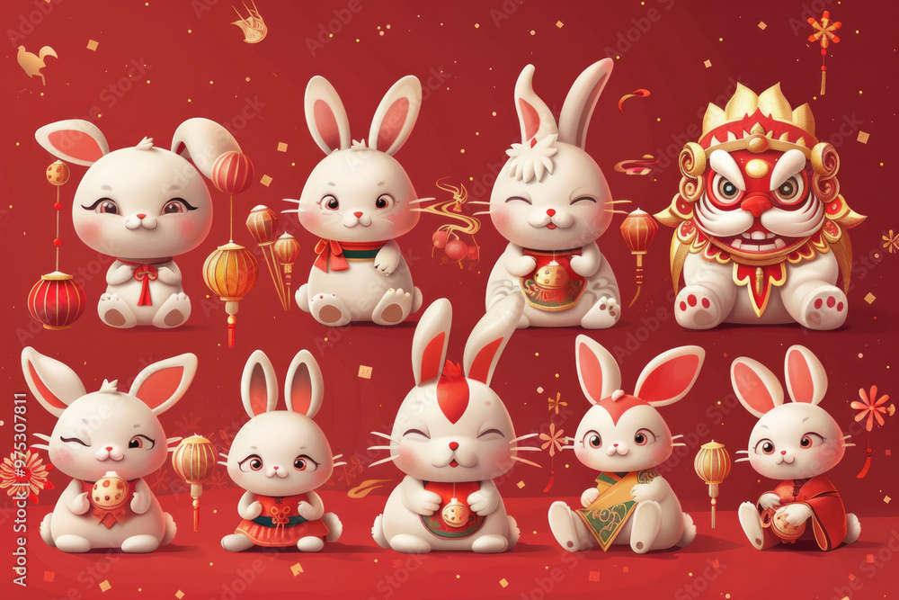 Obraz premium Traditional Chinese Festival: Mid-Autumn Festival, rabbit and moon illustration