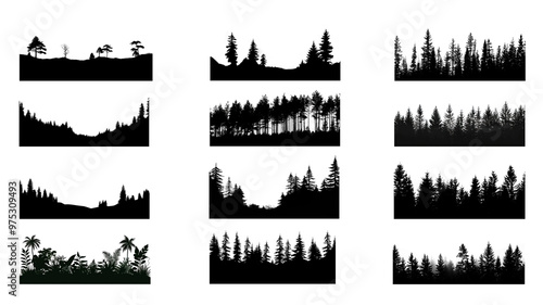 Fototapeta Naklejka Na Ścianę i Meble -  PNG forest silhouette element set, transparent background