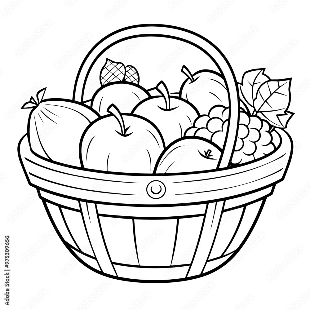 Elegant fruit basket outline icon in vector format for healthy designs. Elegant fruit basket outline icon in vector format for healthy designs.