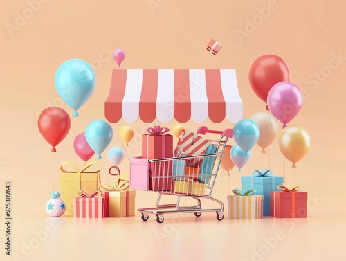 shopping festivals with gift box and balloons
