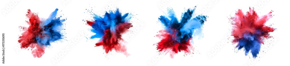 Pack of Red and Blue Powder Explosion isolated on transparent background Pack of Red and Blue Powder Explosion isolated on transparent background
