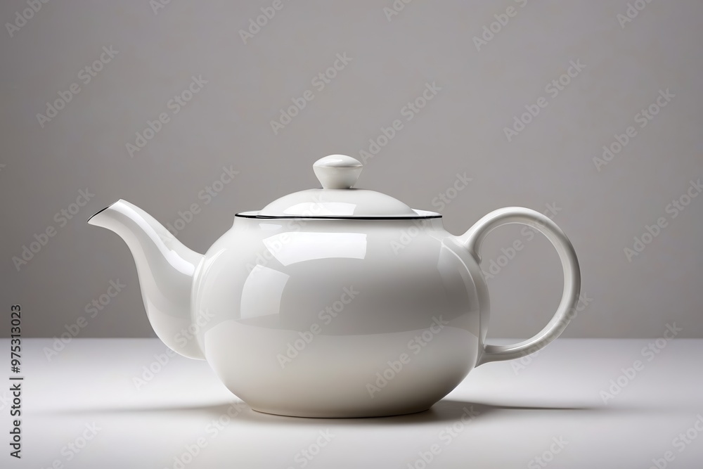 a white teapot with a black lid a white teapot with a black lid