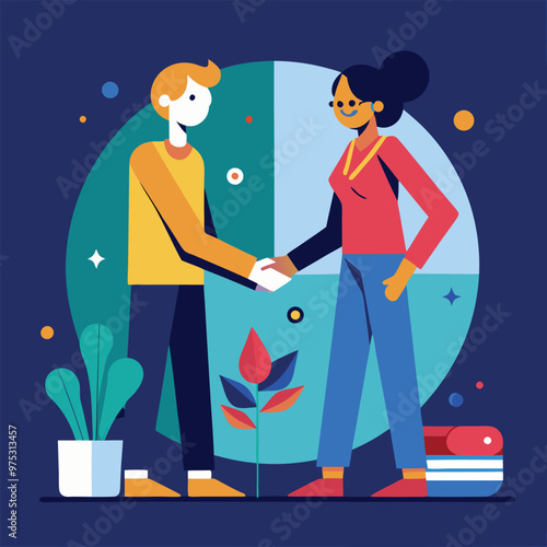 A handshake for partnerships or deals, successfully signed a project cooperation agreement contract, business concept illustration