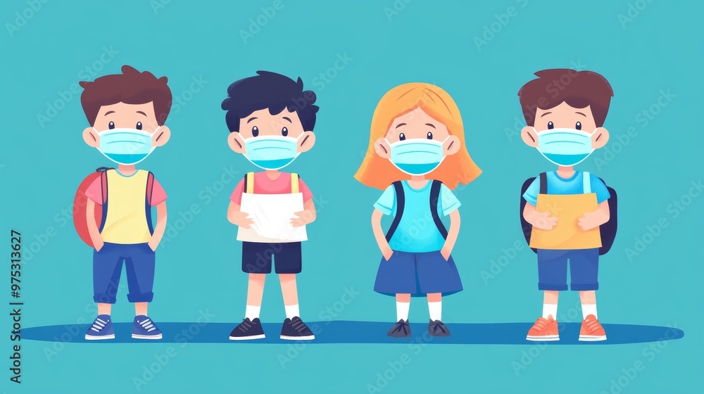 Kid wear health masks to prevent virus and germs. Disease protection Kid wear health masks to prevent virus and germs. Disease protection