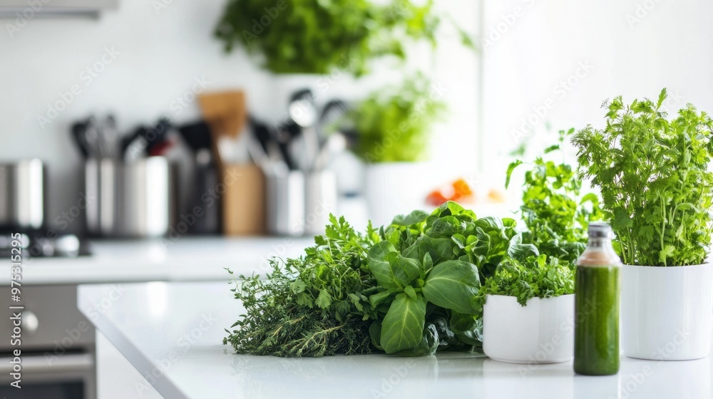 Fresh Produce: Vibrant Vegetables & Herbs in a Modern Kitchen Fresh Produce: Vibrant Vegetables & Herbs in a Modern Kitchen