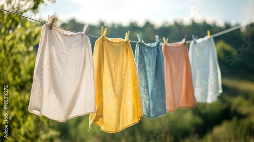 A clothes line of laundry.