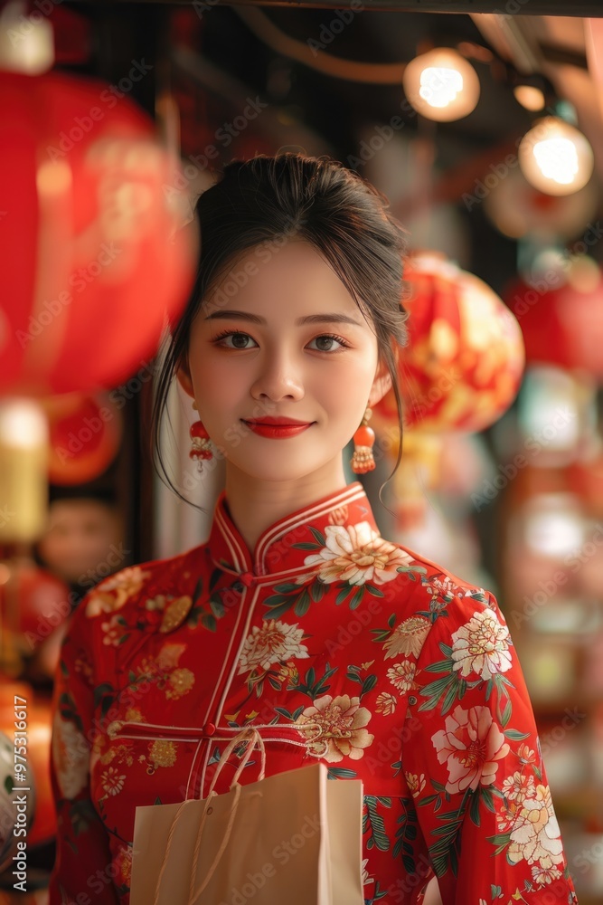 In the evening, Chinese New Year, young women on the streets In the evening, Chinese New Year, young women on the streets
