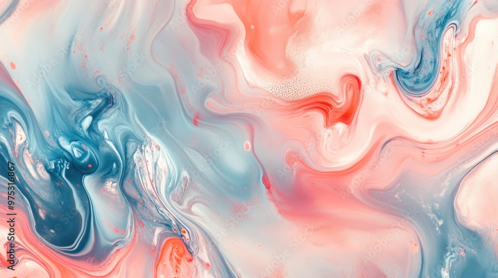 Abstract background with blue, pink and white liquid paints, creating swirls and marble-like patterns. Abstract background with blue, pink and white liquid paints, creating swirls and marble-like patterns.