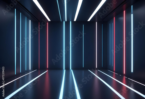 Empty dark room background with neon light