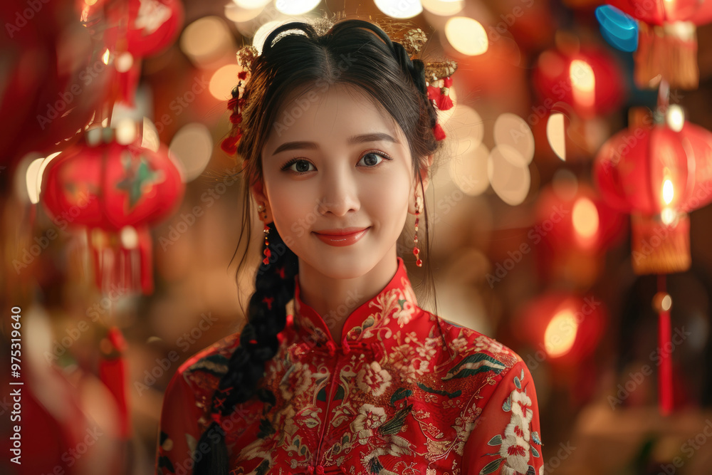 In the evening, Chinese New Year, young women on the streets In the evening, Chinese New Year, young women on the streets