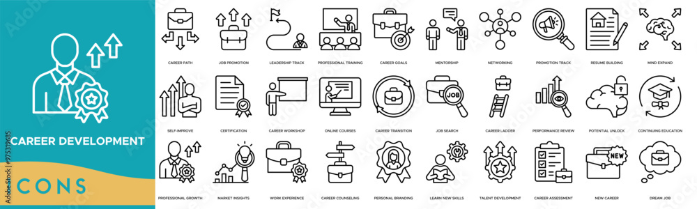 Career development icon. Career Path, Job Promotion, Leadership Track, Professional Training and Career Goals Career development icon. Career Path, Job Promotion, Leadership Track, Professional Training and Career Goals