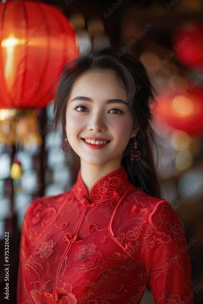 In the evening, Chinese New Year, young women on the streets In the evening, Chinese New Year, young women on the streets