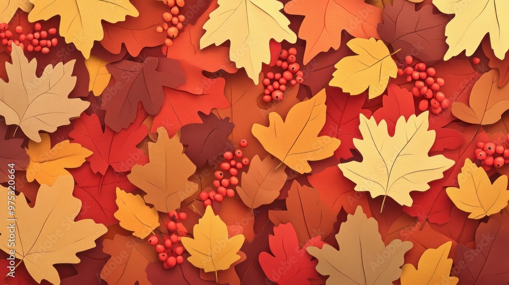 Autumn Leaves and Berries in Red, Orange, and Yellow Colors. Autumn Leaves and Berries in Red, Orange, and Yellow Colors.