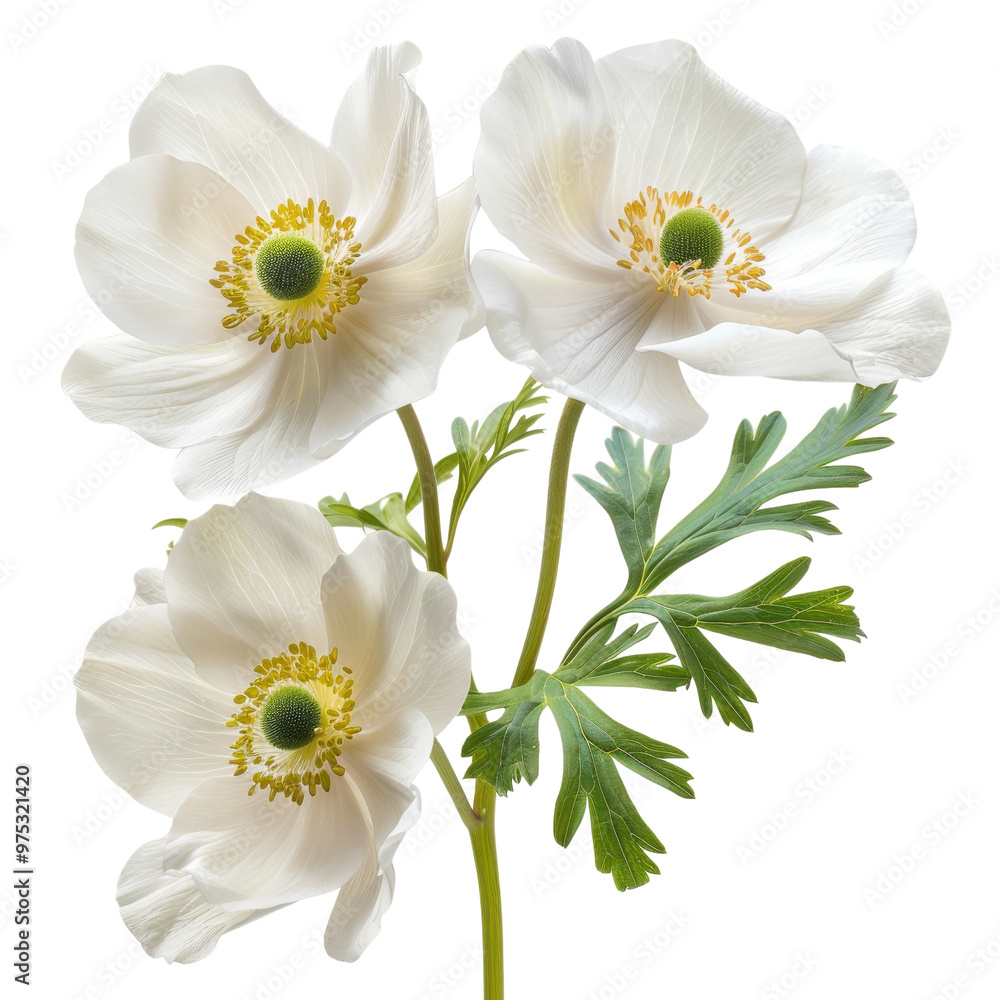 Obraz premium Delicate white flowers with vibrant yellow centers, perfect for enhancing any floral design or nature-themed project.